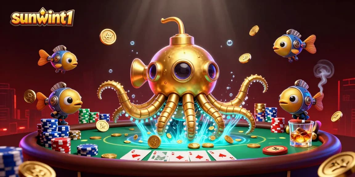 Experience the thrill of play with sunwint1's vibrant casino scene featuring a golden kraken and poker elements.