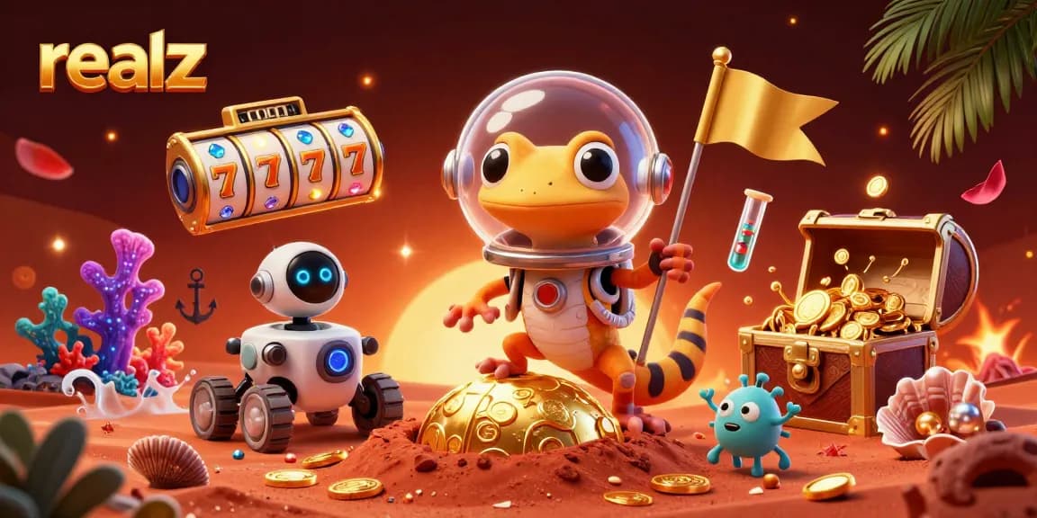 Spin your way to treasures at the realz casino, featuring vibrant slot reels and gleaming gems.