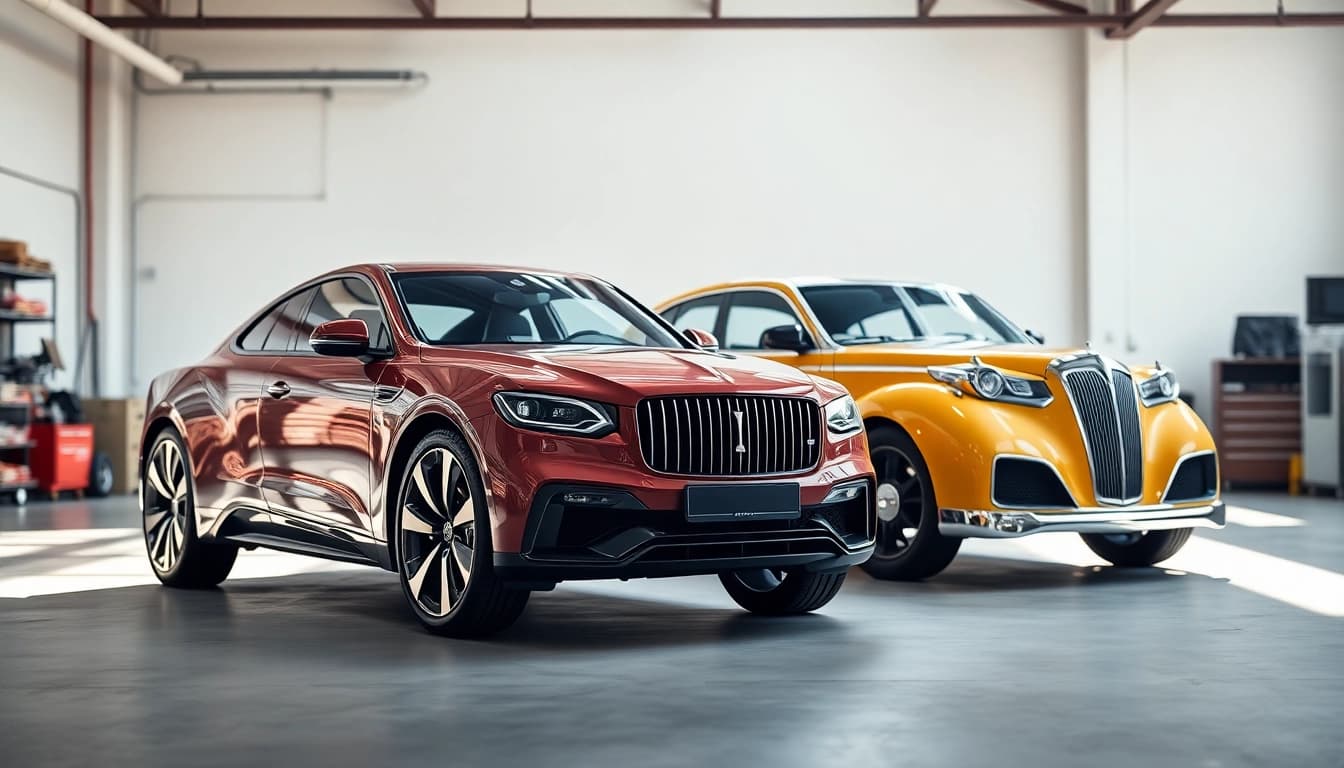Sportliche Auto Kufen mit präzisen Linien und einzigartigem Design präsentieren sich in einem modernen Workshop.