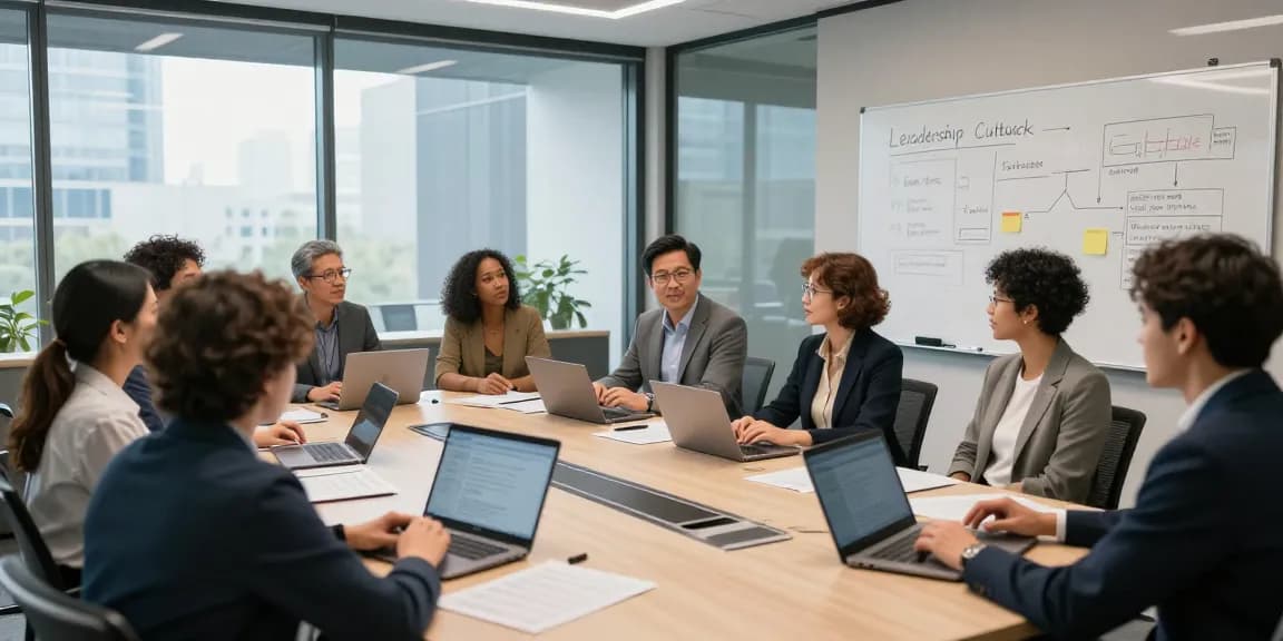 Erfahrene Teammitglieder diskutieren schlechte Arbeitskultur in einem modernen Konferenzraum.