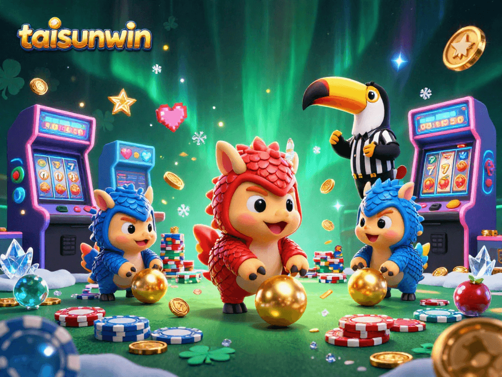 Engage with taisunwin's thrilling 3D casino scene of animated pangolins in action.