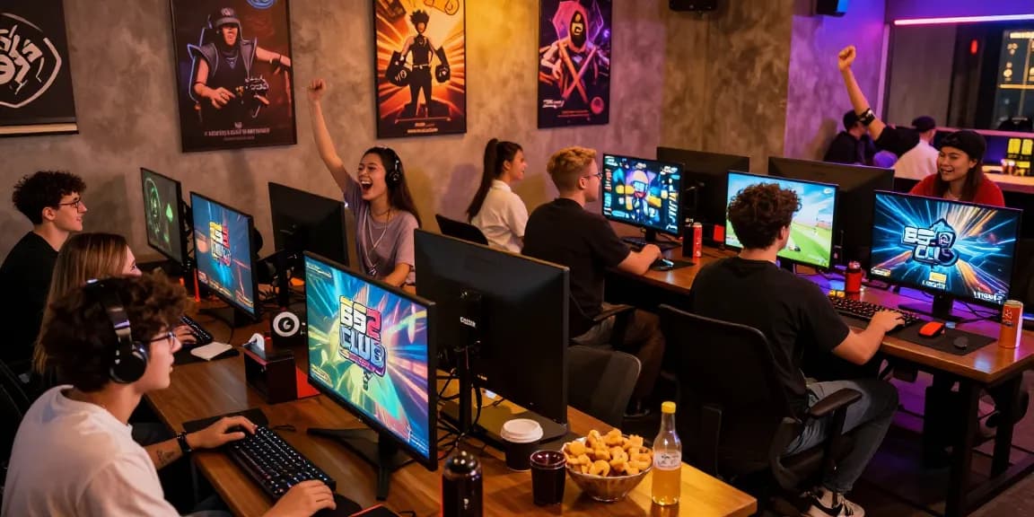 Exciting atmosphere at https://b52club.radio.fm/ gaming lounge with enthusiastic players enjoying their favorite games together.