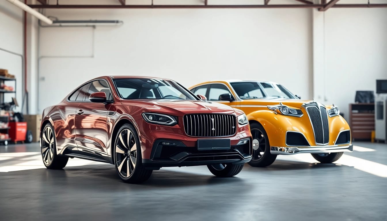 Sportliche Auto Kufen mit präzisen Linien und einzigartigem Design präsentieren sich in einem modernen Workshop.