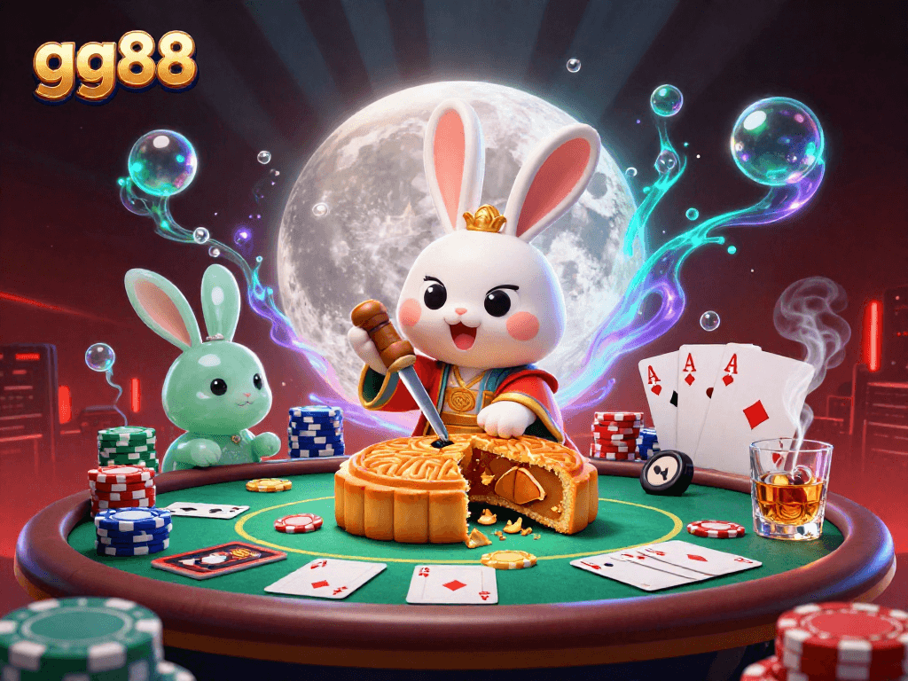 Experience thrilling gaming at gg88 with a vibrant 3D illustration of gambling characters and poker elements.