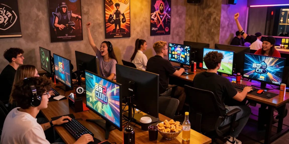 Exciting atmosphere at https://b52club.radio.fm/ gaming lounge with enthusiastic players enjoying their favorite games together.