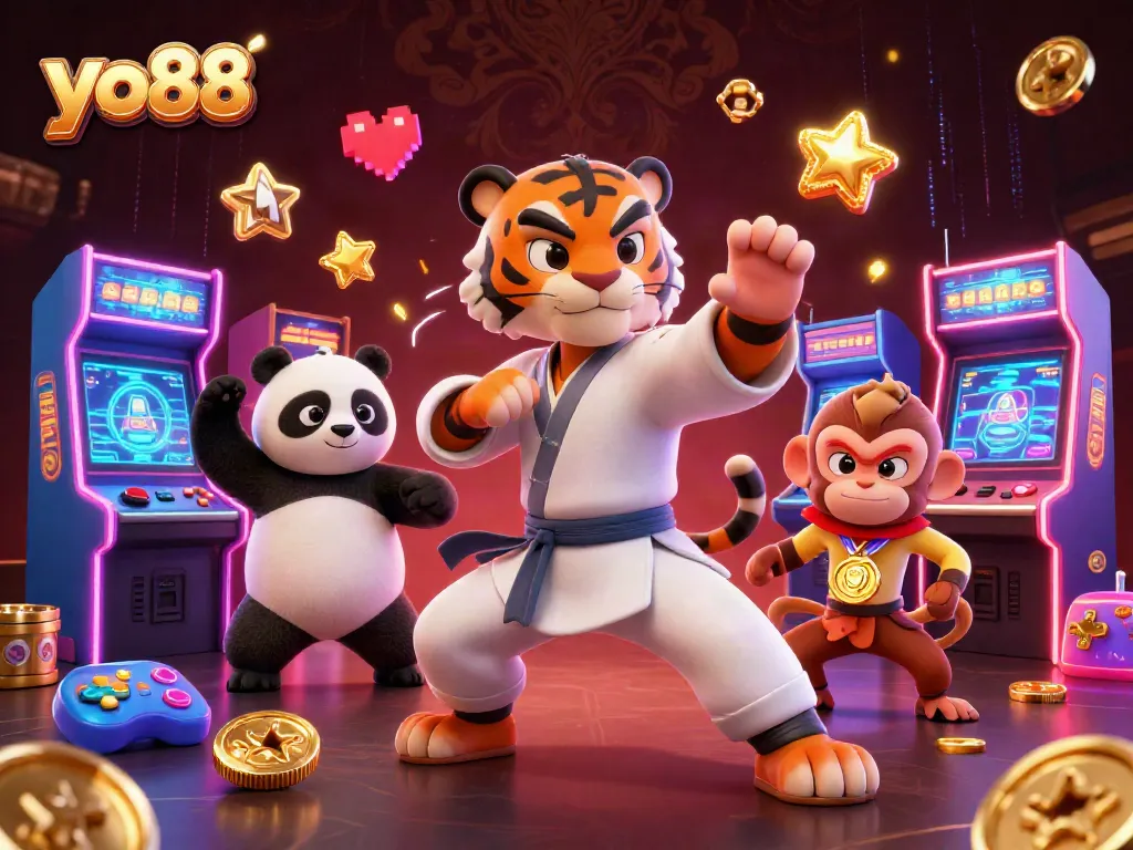 Experience excitement with yo88 as a kung fu tiger teaches gambling strategies in a vibrant casino
