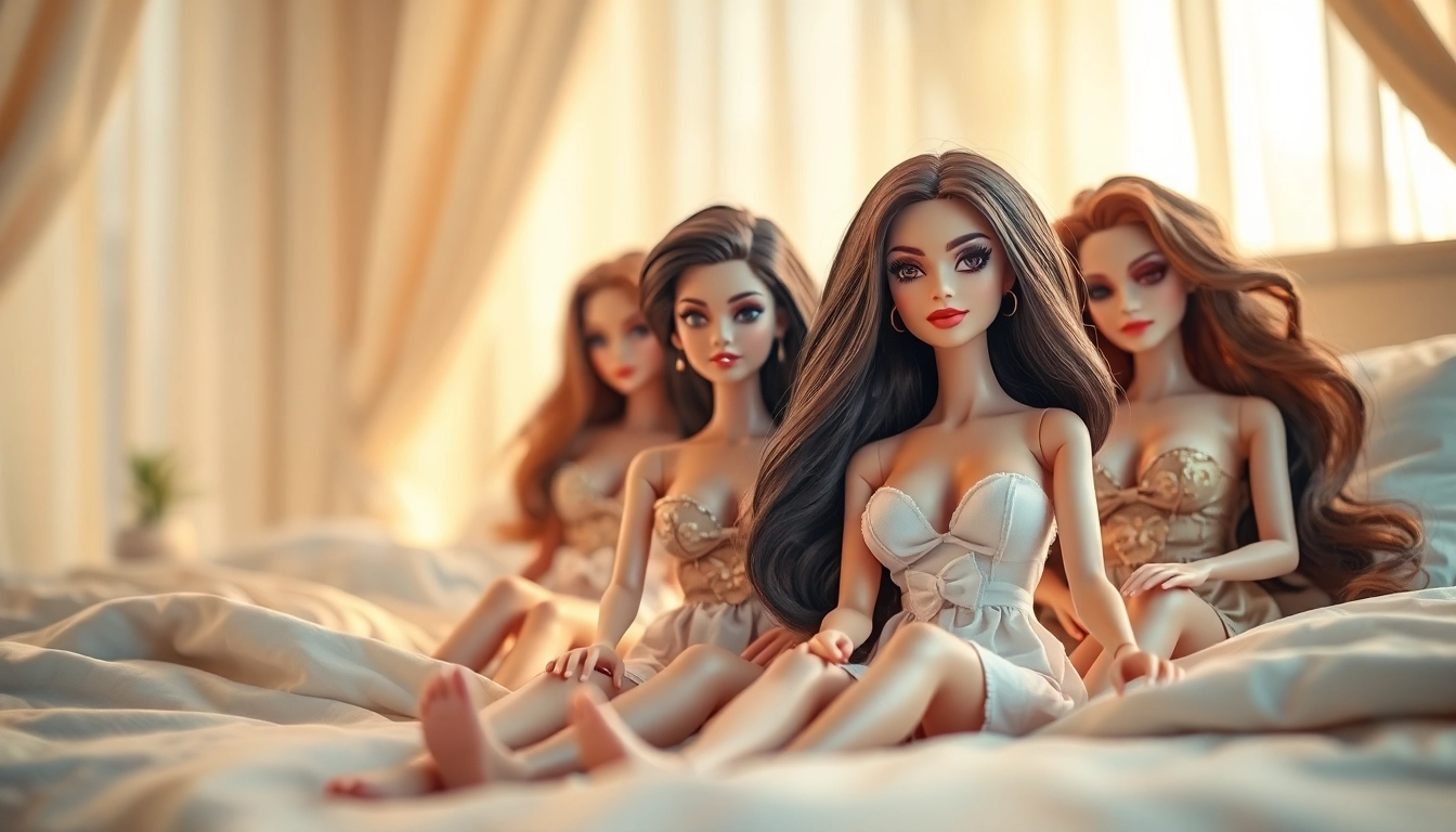 Verführung mit Love Dolls in einem eleganten Schlafzimmerumfeld.