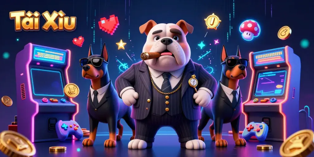 Experience the excitement of Tài Xỉu with a dynamic 3D illustration showcasing a mafia-style atmosphere and casino energy.