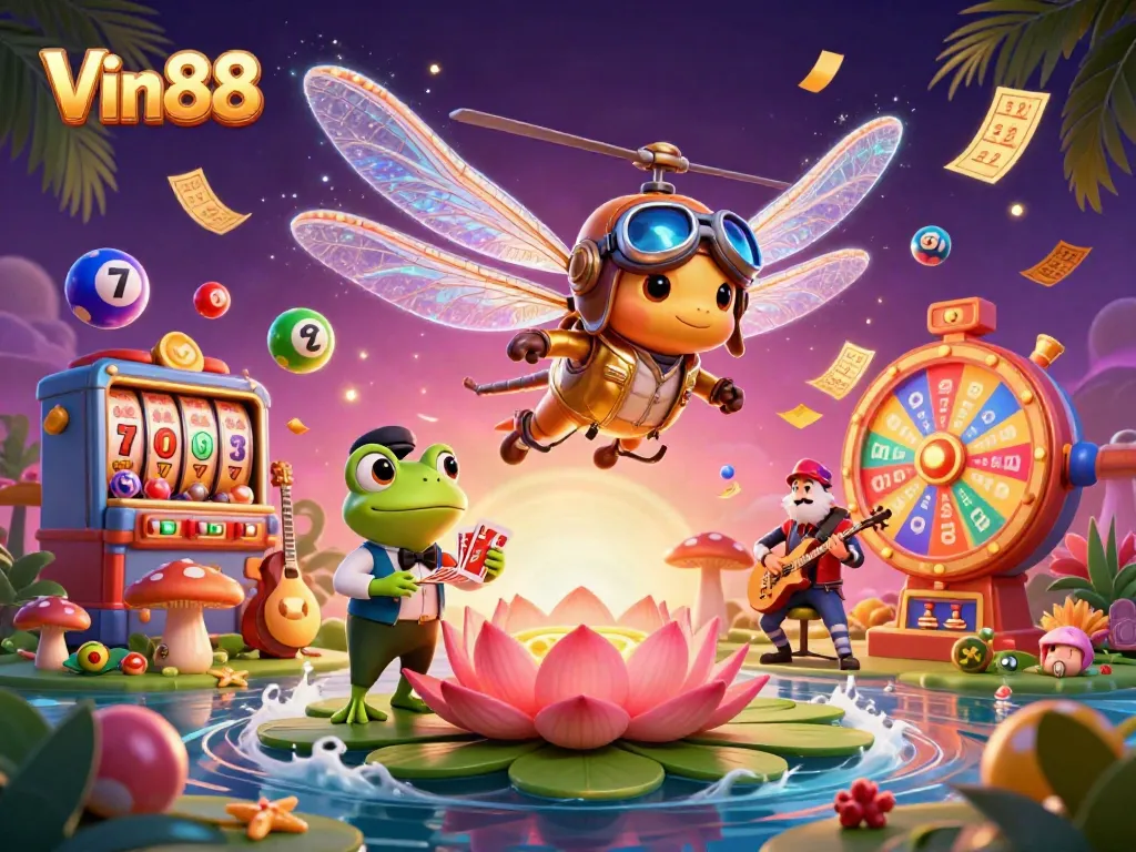 Experience thrilling gameplay at Vin88 with an interactive casino scene depicting vibrant gambling elements.