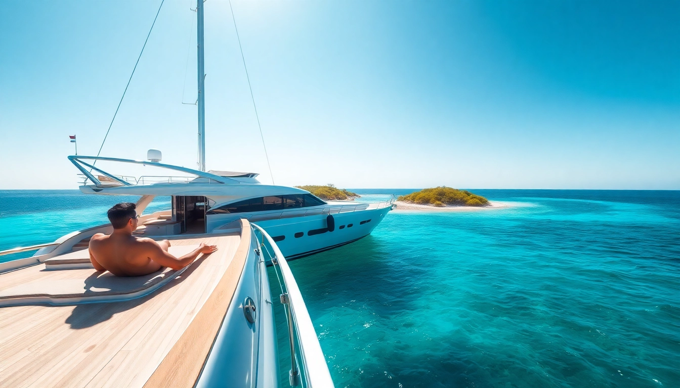 Mega Lüfer Yachts im klaren Wasser, elegant und luxuriös mit einer traumhaften Insel im Hintergrund.