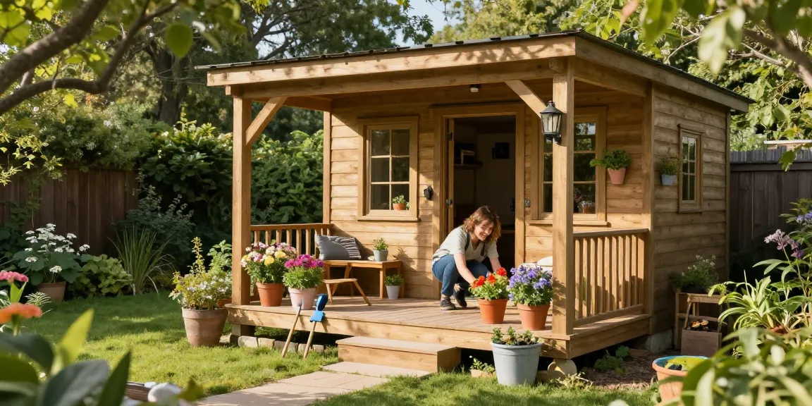Gartenhaus kaufen: Schönes Holz-Gartenhaus im Garten mit bunten Blumen und sonniger Atmosphäre.