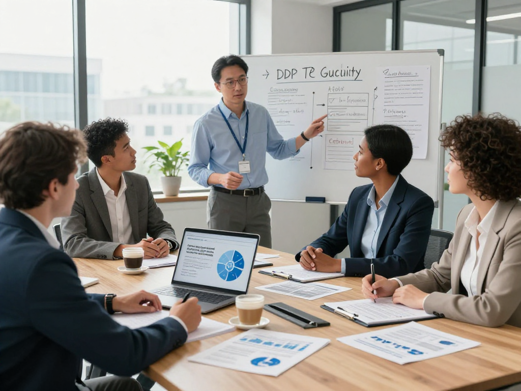 Professionelles Meeting über Datenschutzdienstleistungen, Team diskutiert rechtliche Compliance und Strategien.