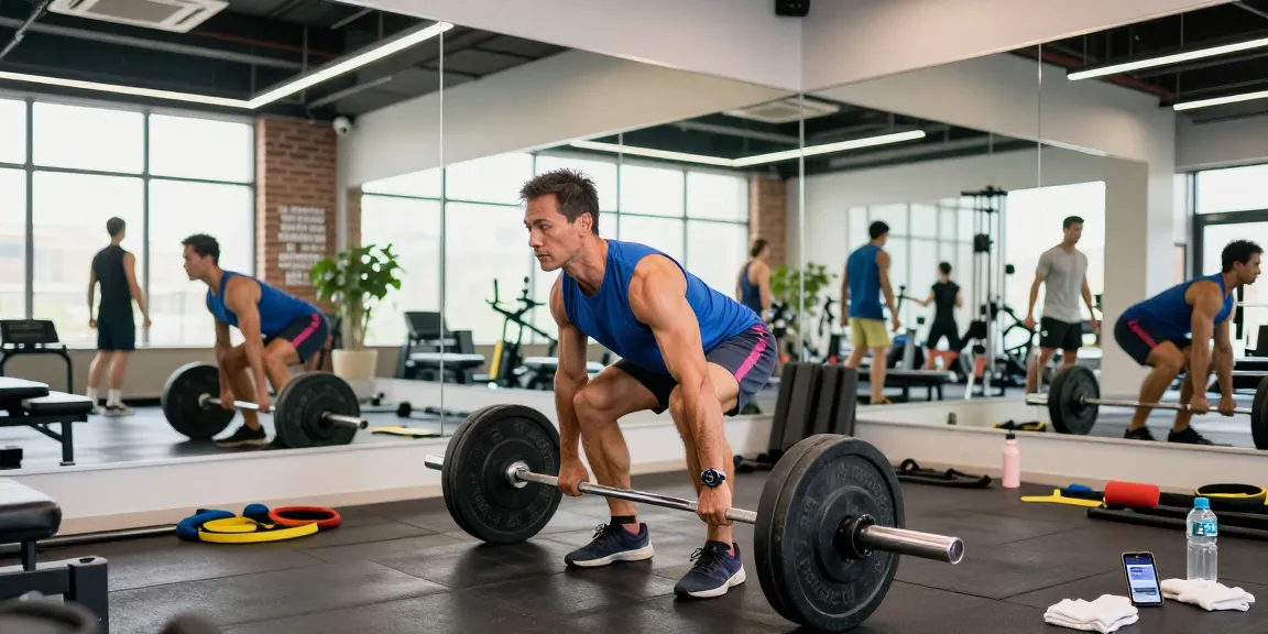 Anabolika Shop: Bodybuilder beim Deadlift-Training in modernem Fitnessstudio mit viel Tageslicht.