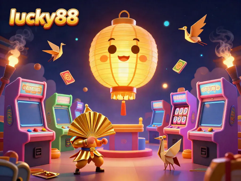 Play exciting games at lucky88 with vibrant casino elements and glowing characters.