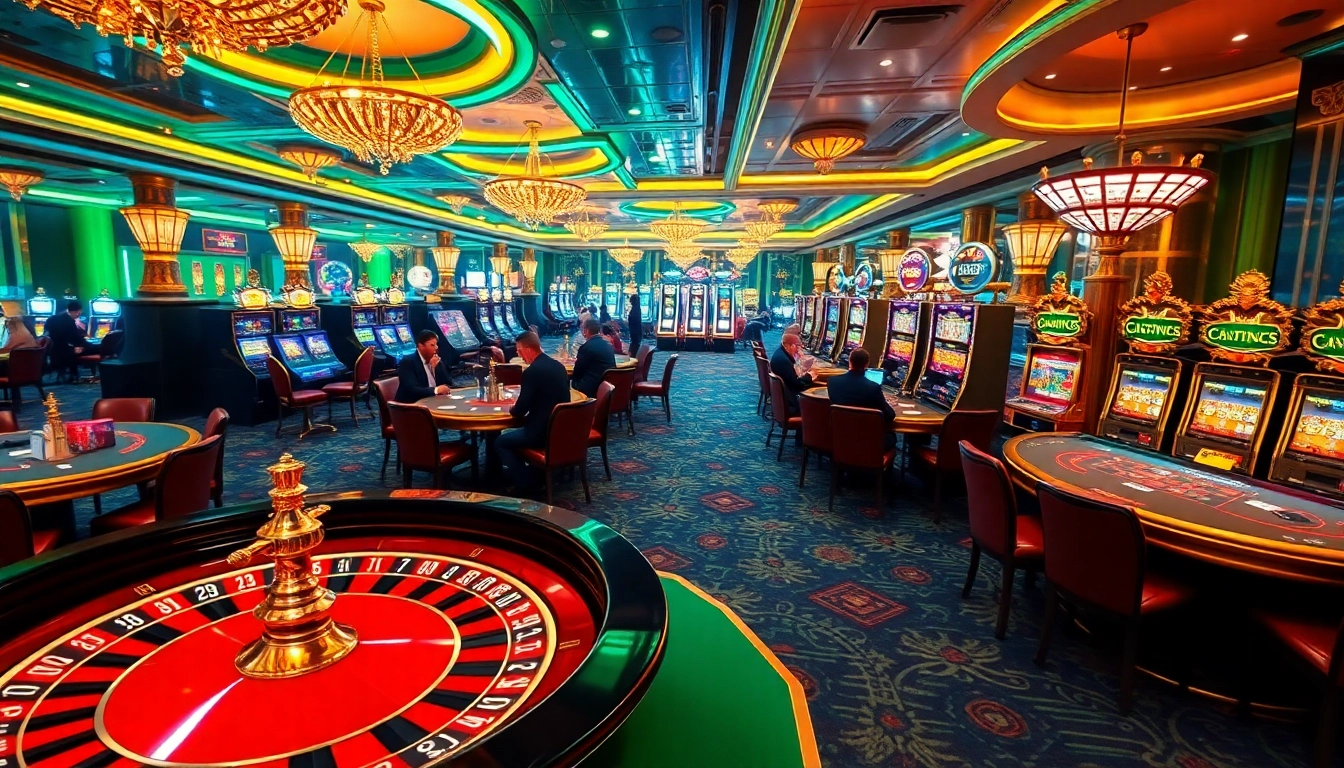 Experience BDTK1 gameplay excitement on a luxurious casino floor filled with roulette and poker.