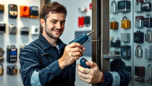 Techniker des Experten-Schlüsseldienstes Speyer führt einen schadensfreien Türöffnungsdienst mit speziellen Schlosserwerkzeugen durch.