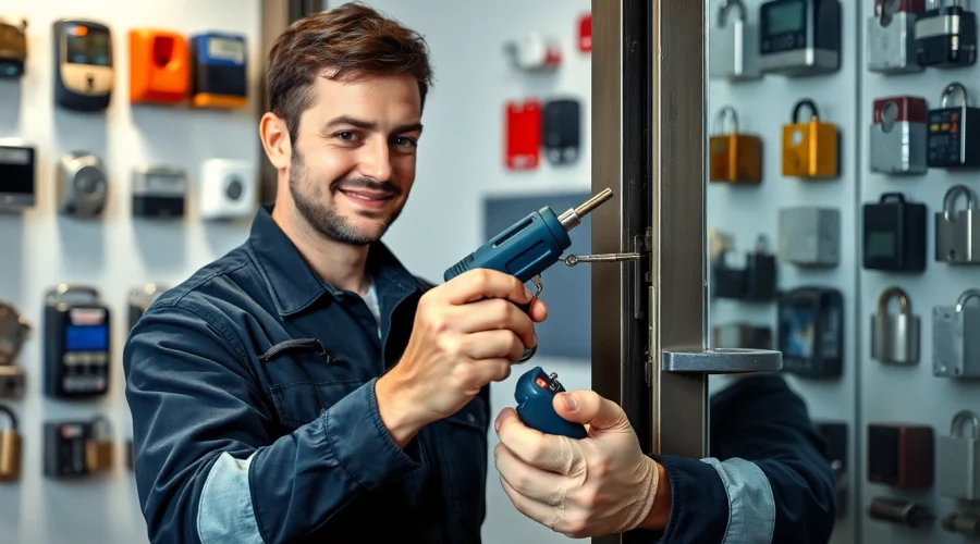 Techniker des Experten-Schlüsseldienstes Speyer führt einen schadensfreien Türöffnungsdienst mit speziellen Schlosserwerkzeugen durch.