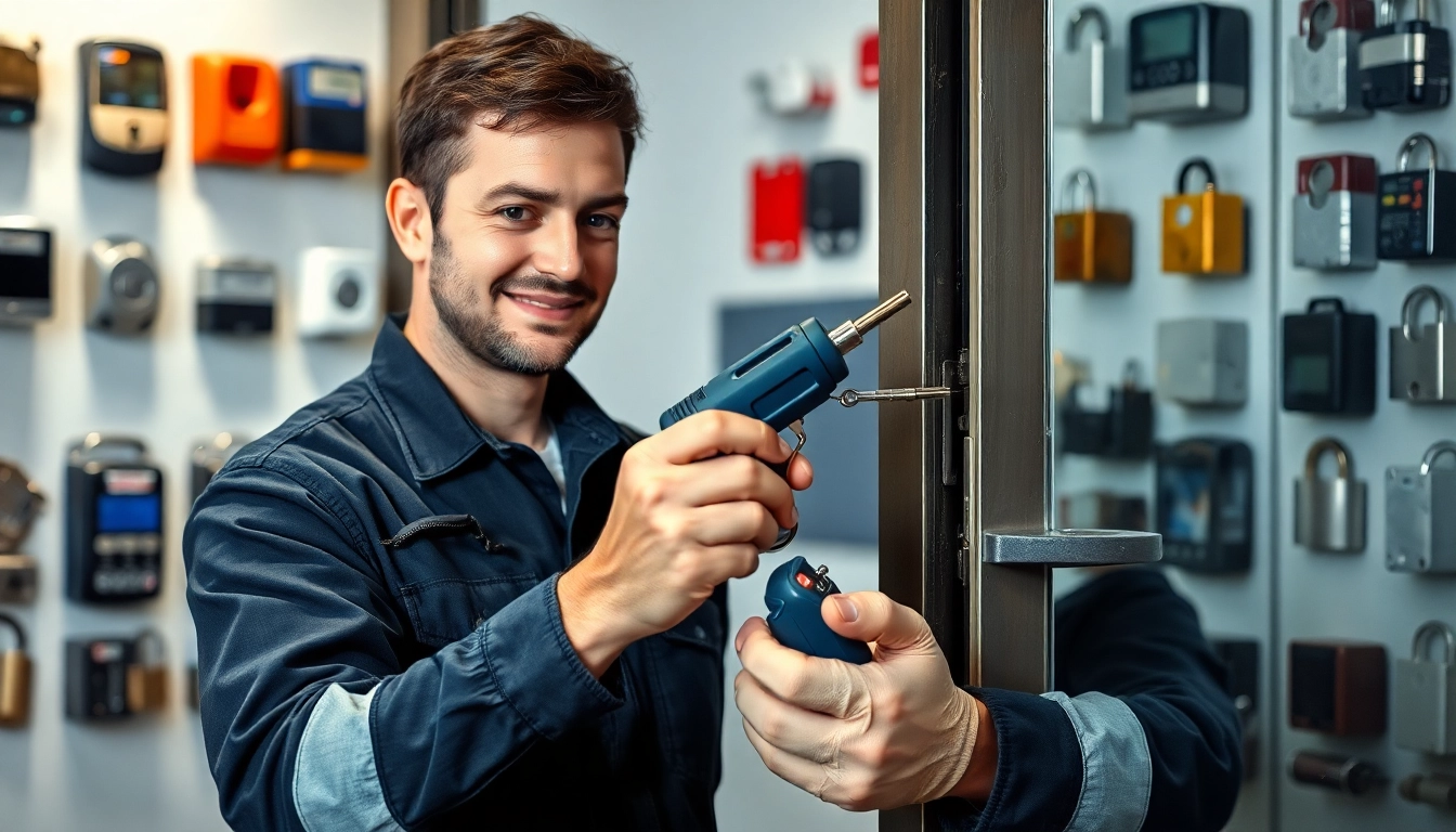 Techniker des Experten-Schlüsseldienstes Speyer führt einen schadensfreien Türöffnungsdienst mit speziellen Schlosserwerkzeugen durch.